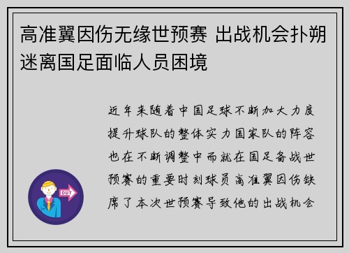 高准翼因伤无缘世预赛 出战机会扑朔迷离国足面临人员困境 高准翼因伤无缘世预赛 出战机会扑朔迷离国足面临人员困境